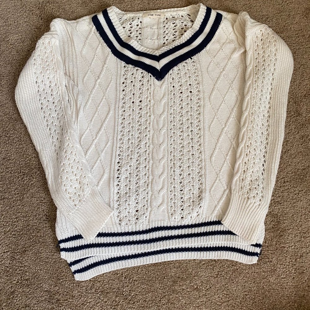 Pink Rose Long Sleeve Sweater Vest V Neck Knit Sweater